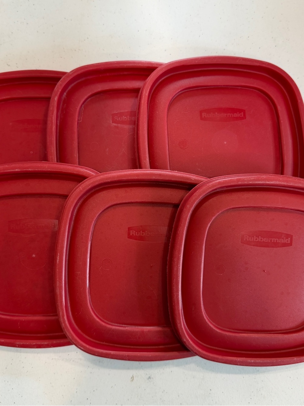 Lot Of 6 Rubbermaid Tops #7J64-22 ~Lids Only~ Red Stackable 6.5” x 6.5” (MM)